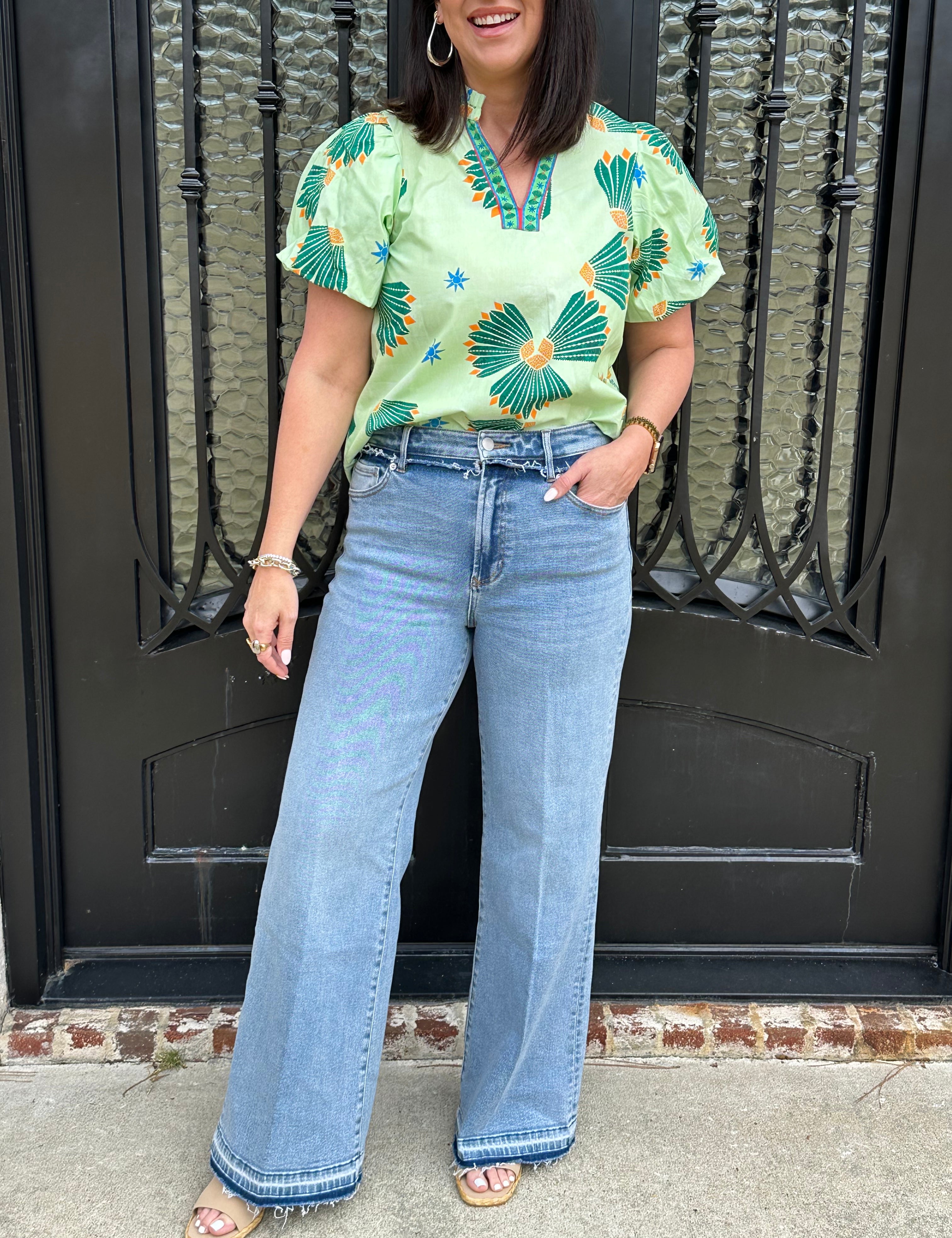 Dear John Wide leg medium wash raw hem jeans