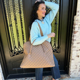 Quilted Weekender Bag in Beige