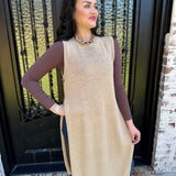 Bali Side Button Open Sweater Dress in Oak Latte