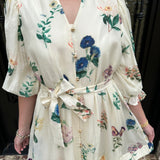 Mokie Floral Tie Dress in Cream