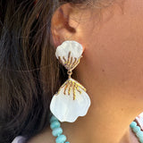 White & Gold Flower Petal Earrings