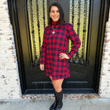 Plaid Mini Dress with Back Tie in Red