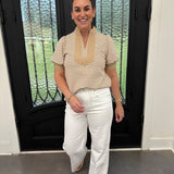 Mel V- Neck Top in Taupe