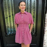 Sally Striped Pleated Mini Dress in Red