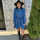 Maire Denim Scalloped Hem Dress in Blue