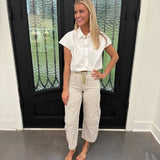 Grommet Waist Patched Wide Leg Jeans