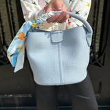 Mini Leather Bucket Bag in Blue