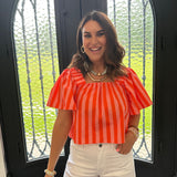 Sissy Stripe Square neck top in Coral