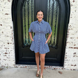 Sally Striped Pleated Mini Dress in Navy