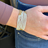 Pearl & Gold Beaded Stretch Bracelet in Gold