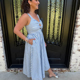Saylor Striped Midi Dress in Blue & White