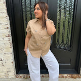 Lucy Solid Poplin Jeweled Top