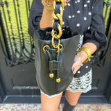 Gold Chain Bucket Purse in Black