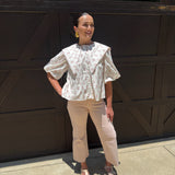 Oversized Collar Floral Blouse in Ivory