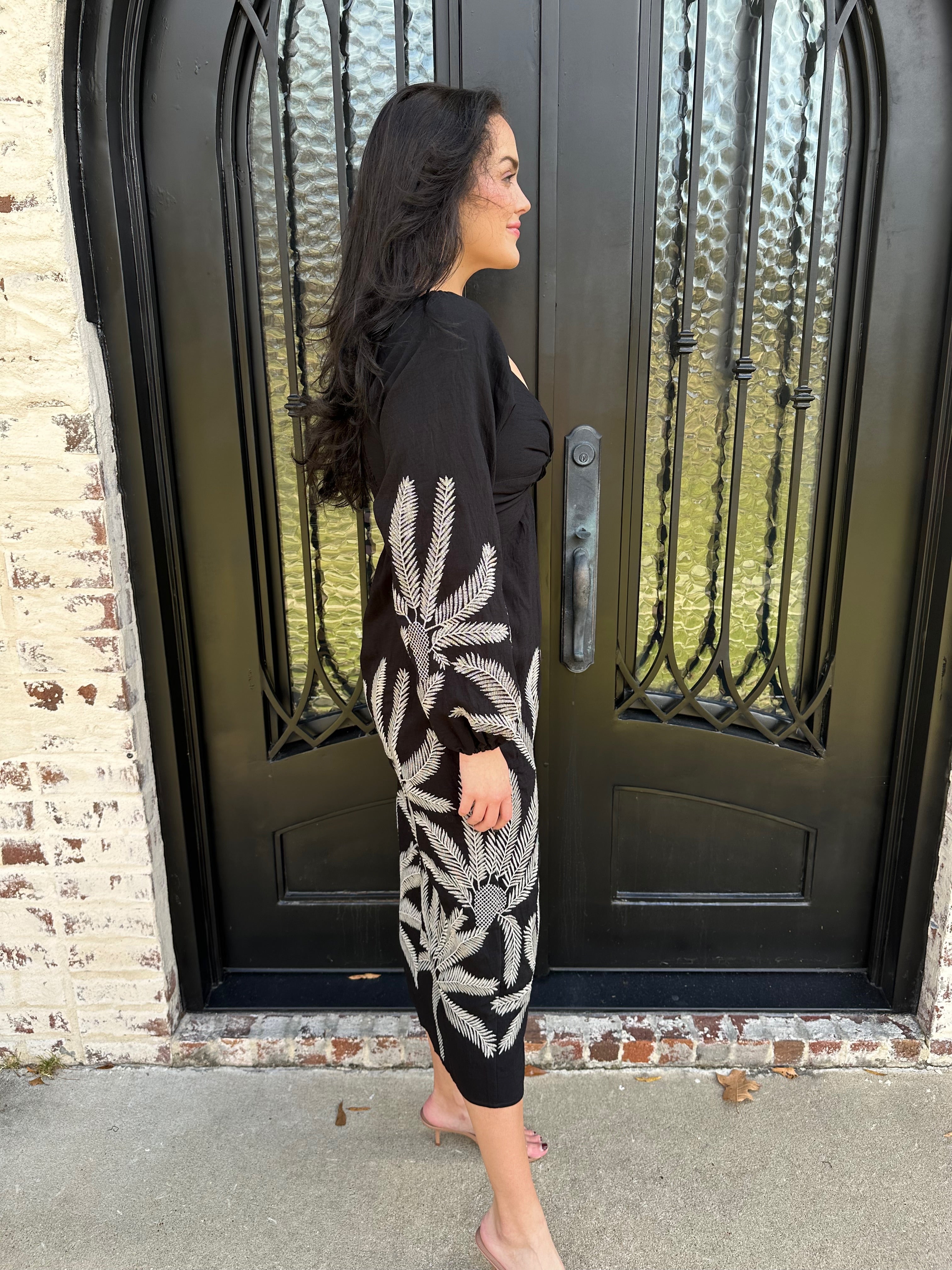 black embroidered midi dress Jia Embroidered Midi Dress in Black L