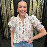 Liza Smocked Floral Top in Red