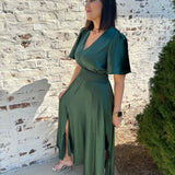 Kapri Chiffon Slit Maxi Dress in Hunter Green