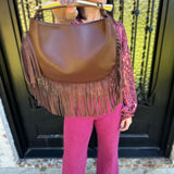 Leather Fringe Purse in Chocolate