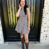 Pia Gingham Swing Dress in Brown