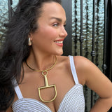 Gold Cuff Necklace with Oversized Stirrup Pendant