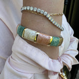 Cream, Green & Peach Coated Gold Hinged Bangle Bracelet