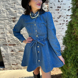 Maire Denim Scalloped Hem Dress in Blue