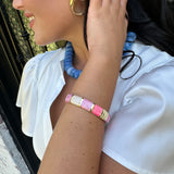 Pink Coated Gold Hinged Bangle Bracelet