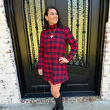 Plaid Mini Dress with Back Tie in Red