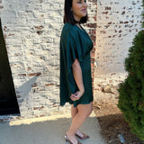 Aria Satin Cape Dress in Dark Teal