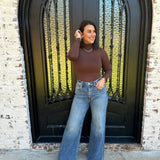 Longsleeve Mock Neck Top in Coffee Bean