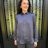 Spanx Better Than Silk Button Down Shirt in Earth Stone