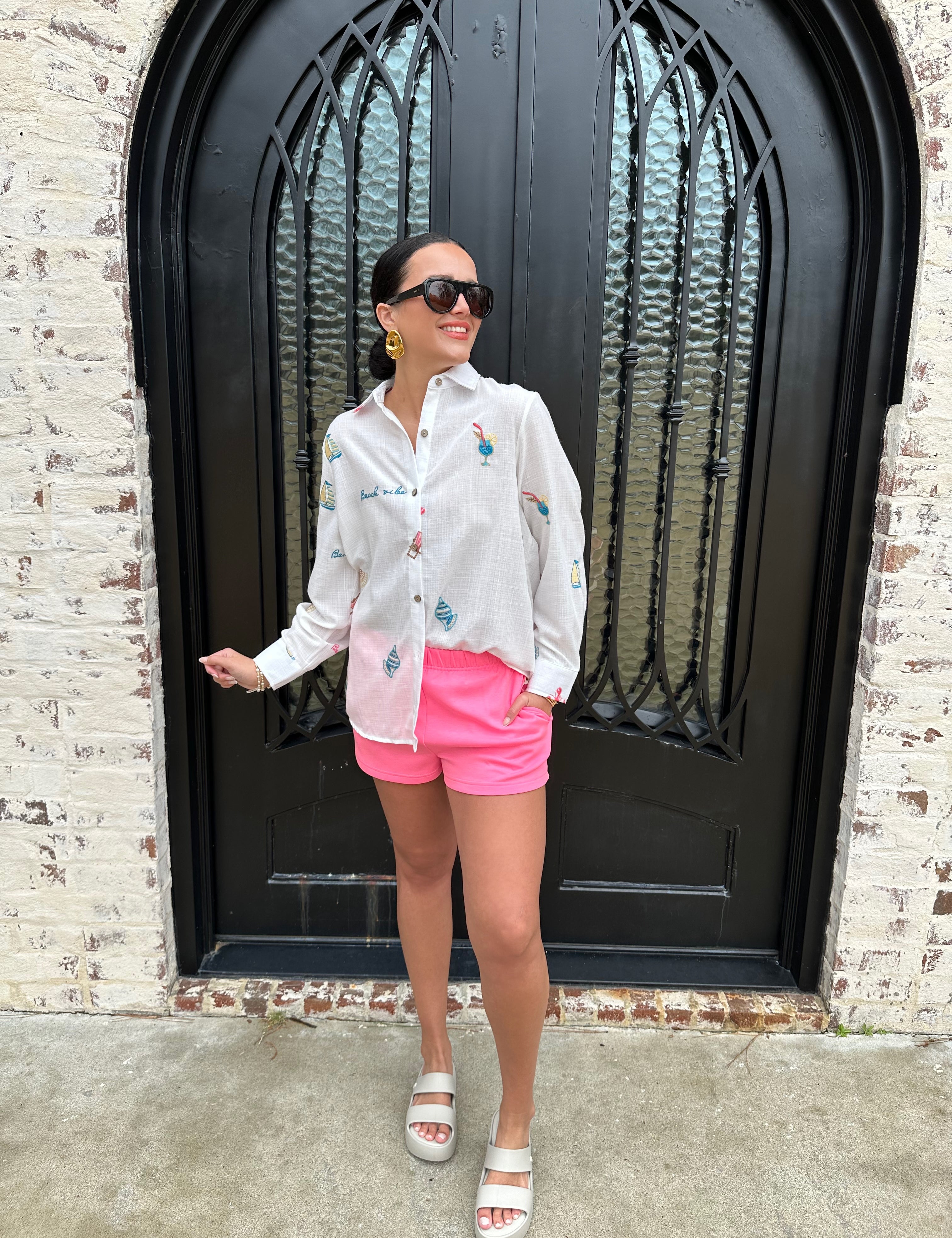 Cute Beach Coverup Top & Comfy Pink Shorts