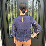 Pia Eyelet Top in Navy