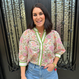 Samantha Floral Contrast Top in Ecru