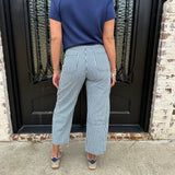 Grommet Waist Striped Wide Leg Jeans