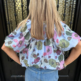 Frans Bubble Hem Top in Blue