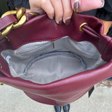 Gold Chain Bucket Purse in Burgundy