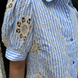 Posh Embroidery & Stripes Set in Blue