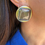Aqua & Gold Big Square Ice Earrings
