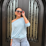 The SHORT SLEEVE ANYWHERE TOP in CLOUD BLUE