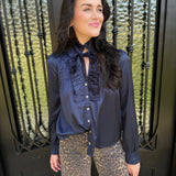 Michela Ruffle Button Down Top in Ink
