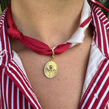 Scarf Necklace in Red with Gold Elephant Charm Pendant