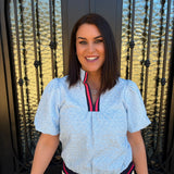 Anne Michael Stripe Accent V-Neck Textured Top