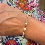 Gold Bead & Large Pearl/Small Pearl Stretch Beaded Bracelet in gold and white