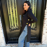 Bali Side Button Open Sweater Dress in Black