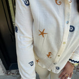 Emmy Embroidered Shirt with RicRac in Ivory