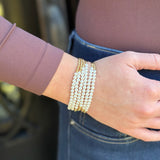 Pearl & Gold Beaded Stretch Bracelet in Gold