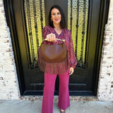 Leather Fringe Purse in Chocolate