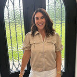 Tonya Two Pocket Puff Sleeve in Taupe