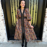 Rena Paisley Print Zip Up Dress in Black